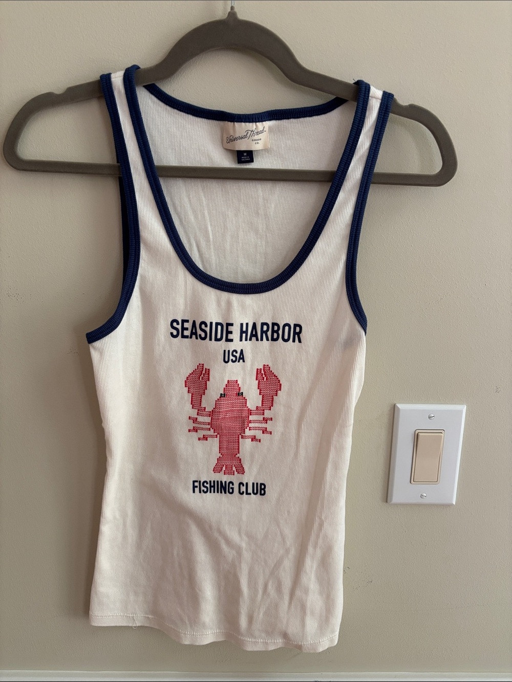 Seaside Harbor USA White & Navy Tank Top - Fishing Club